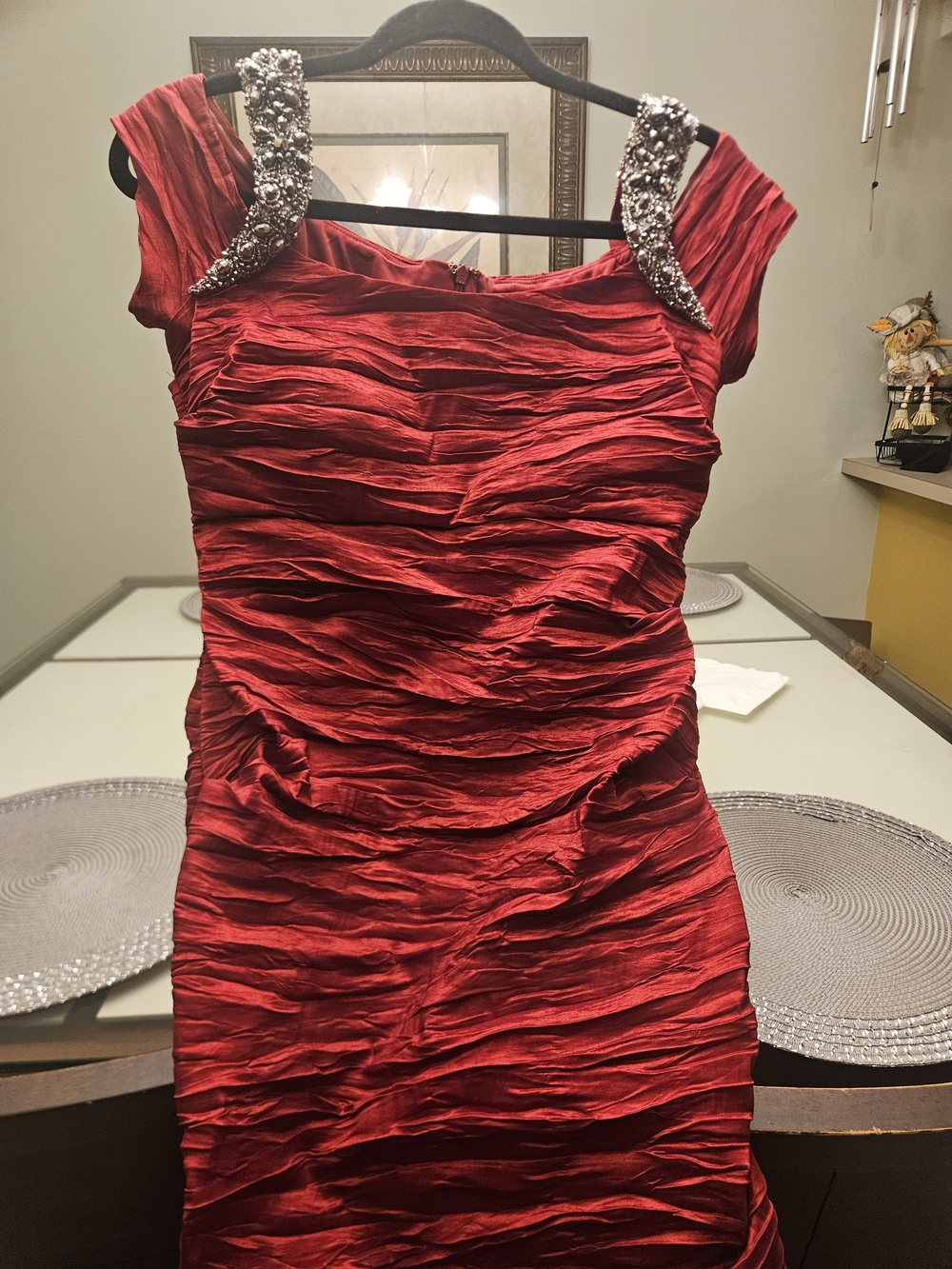 Alex Evenings Red Ruched Mini Dress with Jeweled Shoulders - Picture 5 of 16